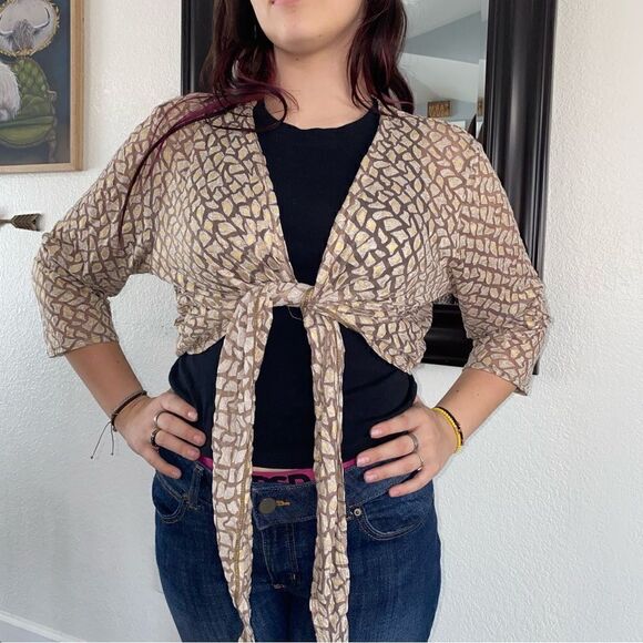 Travelers Collection By Chico's Womens Geometric Tie Front Bolero Jacket Size 2 - Picture 7 of 11